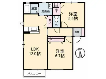 メゾンシャルマンA棟(2LDK/2階)の間取り写真