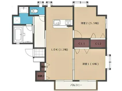グリーンコート南熊本(2LDK/12階)の間取り写真