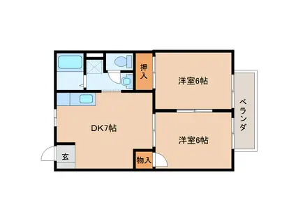 ルミエール3号館(2DK/1階)の間取り写真