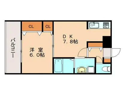 レジディア博多II(1DK/14階)の間取り写真