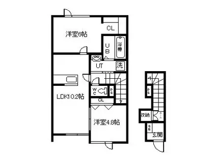 ROOM PUPPY(2LDK/2階)の間取り写真
