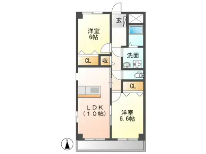 ノーブル21(2LDK/3階)の間取り写真