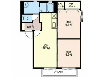 アイムアサヒD(2LDK/1階)の間取り写真