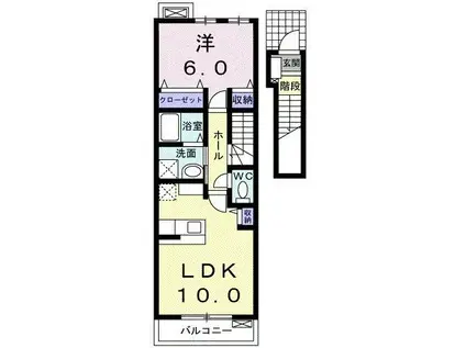 ブルス・ハープI(1LDK/2階)の間取り写真