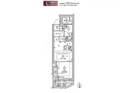 SQUARE CITY NAKAMAGOME(1DK/4階)の間取り写真