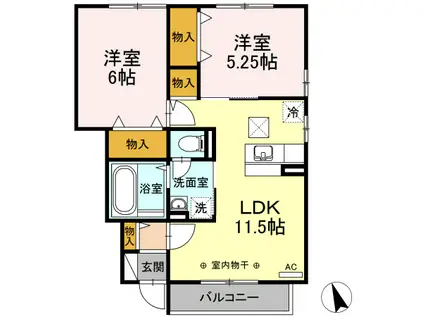 オークリーフ(2LDK/1階)の間取り写真