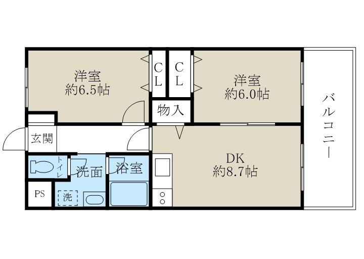 オーベルジュ紫竹山II(2DK/1階)の間取り写真