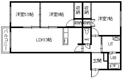 フロンティア大町(3LDK/1階)の間取り写真