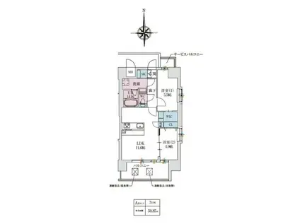 スプランディッドあびこ駅前DUE(2LDK/8階)の間取り写真