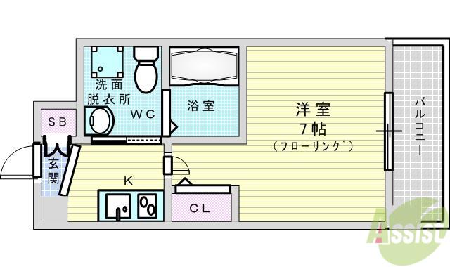 セレニテ江坂ルフレ(1K/2階)の間取り写真