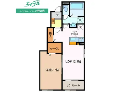 グラスロードII C(1LDK/1階)の間取り写真