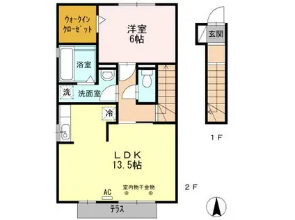 ペスカ・フローラ(1LDK/2階)の間取り写真