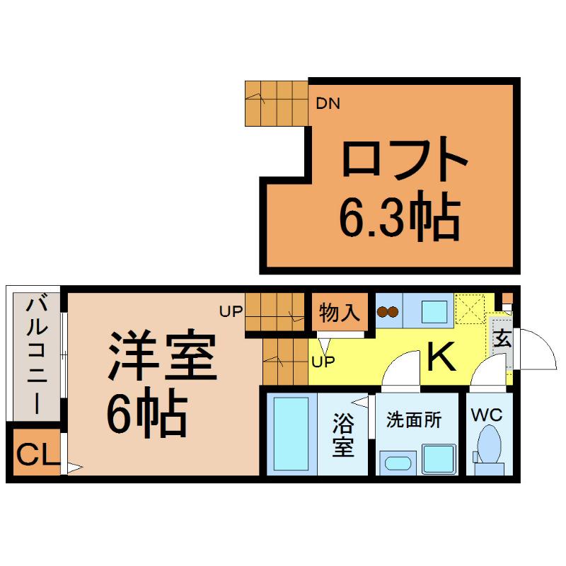 HUMMING LIFE栄生(1K/2階)の間取り写真