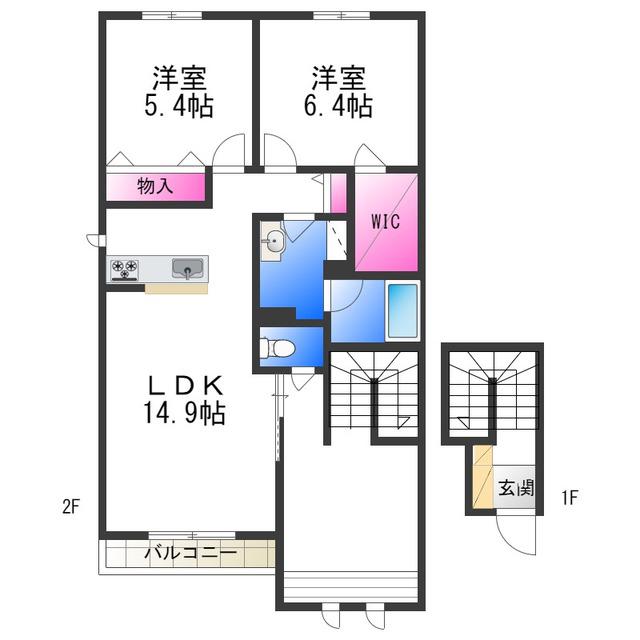 MIA VITA(2SLDK/2階)の間取り写真