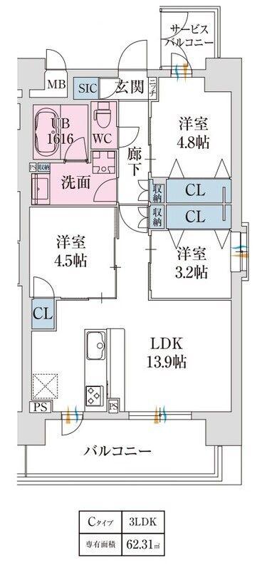 スプランディッド難波VII(3LDK/7階)の間取り写真