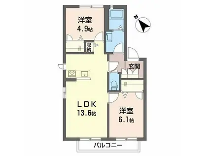 二色の浜グリーンヴィレッジC棟(2LDK/2階)の間取り写真