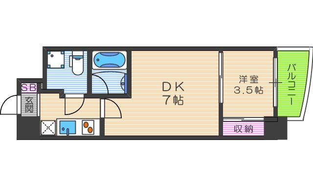 APRILE南森町(1DK/10階)の間取り写真