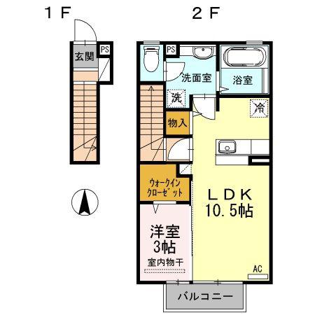 カメリアハイム(1LDK/2階)の間取り写真