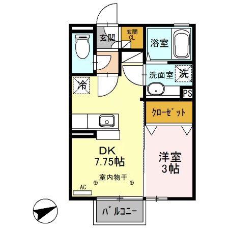 グランデ・フォレスタA(1DK/2階)の間取り写真