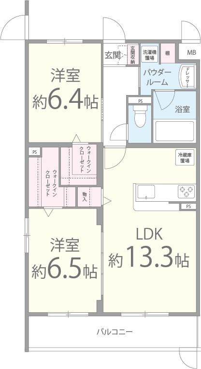 メゾン錦II(2LDK/4階)の間取り写真