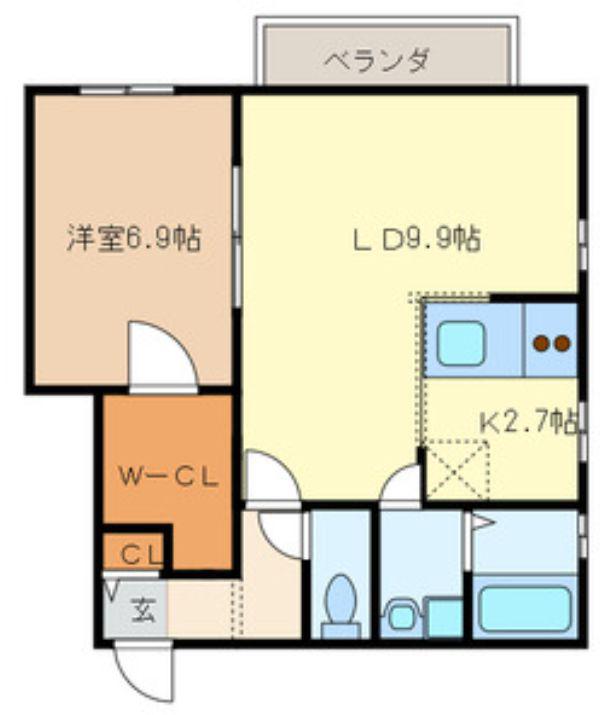 ミルクリーク飯塚(1LDK/2階)の間取り写真