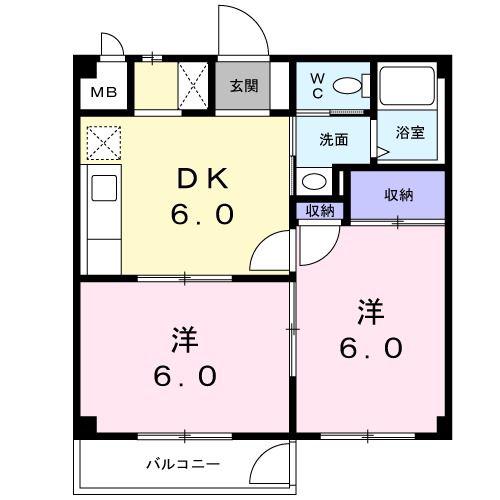 ロマニーカルベB(2DK/1階)の間取り写真