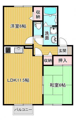 SUNセジュールA棟(2LDK/2階)の間取り写真