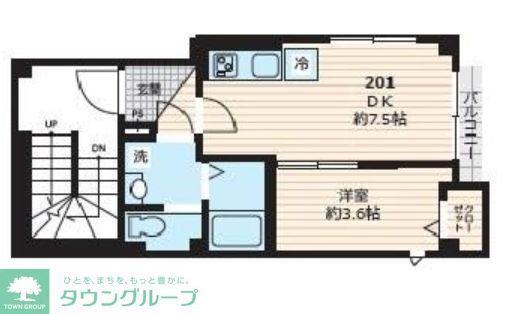 ポルトボヌール(1DK/3階)の間取り写真