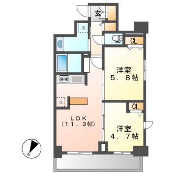 S-RESIDENCE葵II(2LDK/5階)の間取り写真