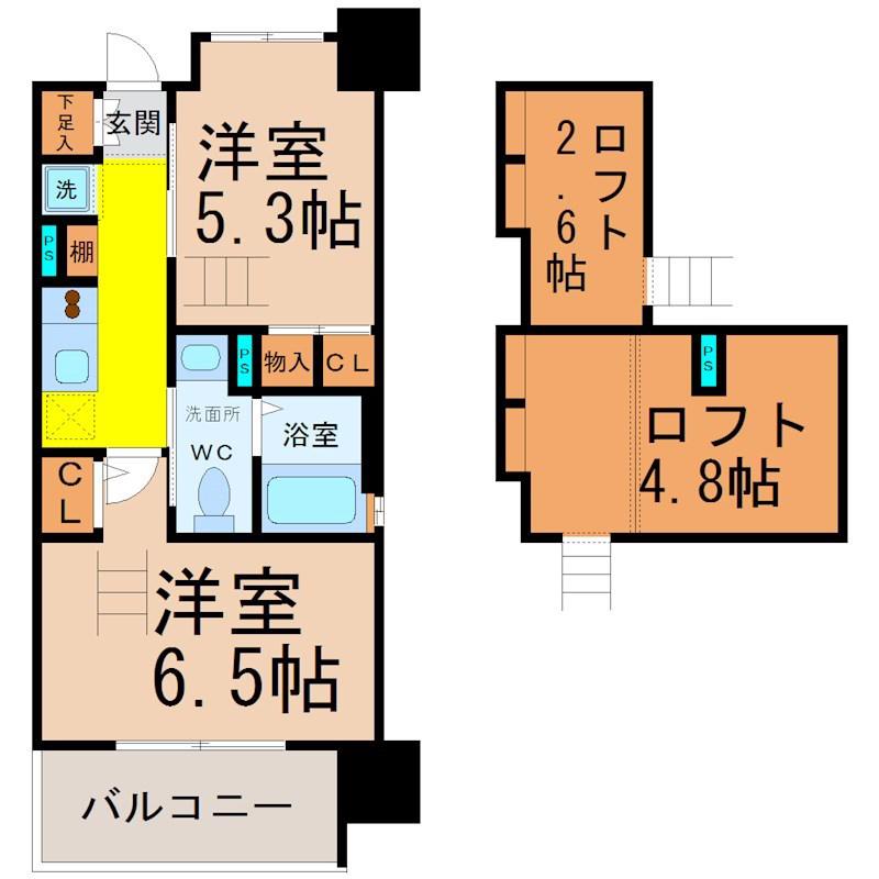 エステムコート名古屋駅前CORE(2K/11階)の間取り写真