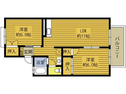エスペランスひらのII(2LDK/2階)の間取り写真