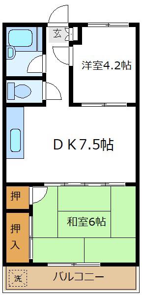 マロンクレール(2DK/2階)の間取り写真