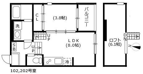 ハーモニーテラス元八事(1LDK/2階)の間取り写真