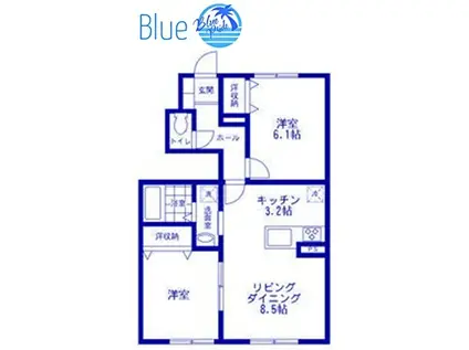 西鶴間KIガーデンズ壱番館(2LDK/1階)の間取り写真