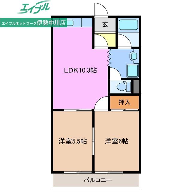 シルキータウンC(2LDK/2階)の間取り写真