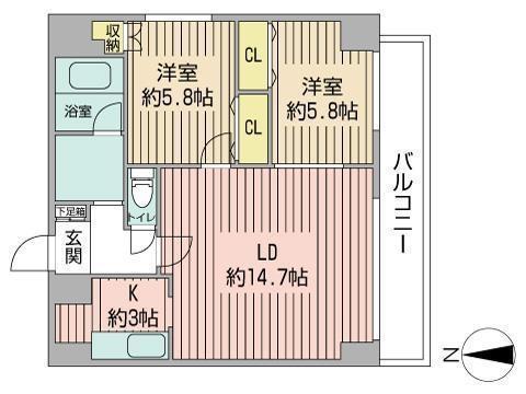 ハイムエルデZW(2LDK/5階)の間取り写真