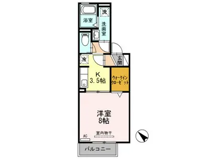 サウスパーク中村(1K/2階)の間取り写真