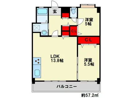 内山神岳ビル(2LDK/9階)の間取り写真