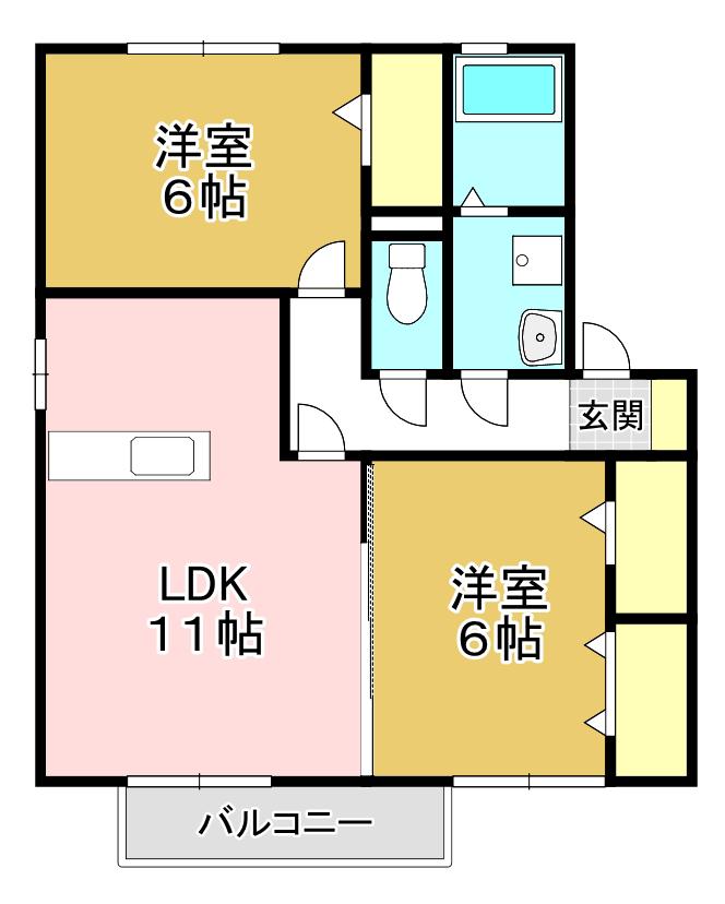 シャルムの杜(2LDK/1階)の間取り写真