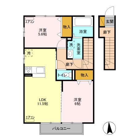 スパローハウス七番舘 A(2LDK/2階)の間取り写真