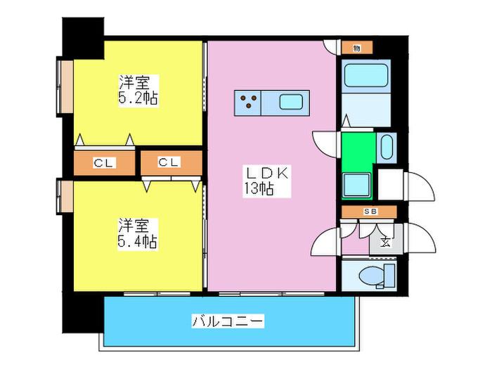 W.O.B.KYOBASHI(2LDK/13階)の間取り写真