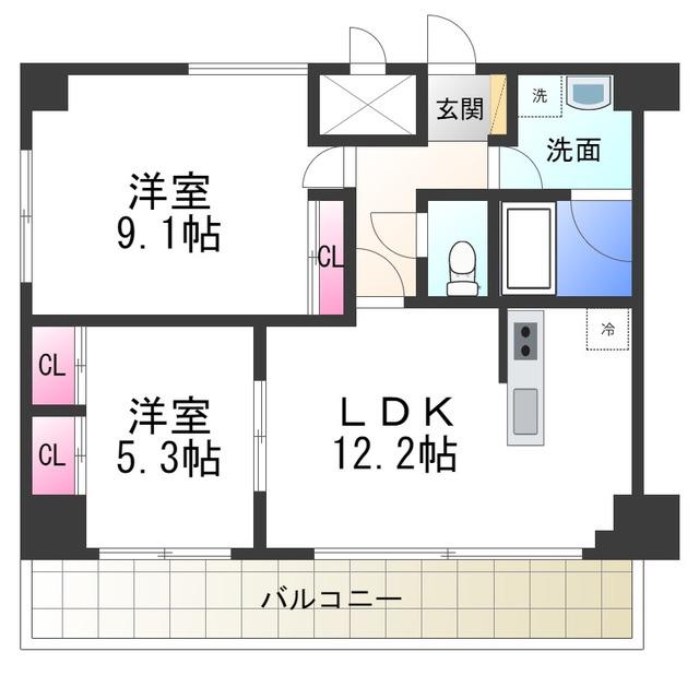 サザンクレスト堺東(2LDK/10階)の間取り写真
