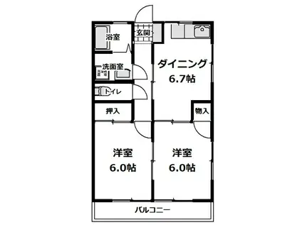 キャッスル的場(2DK/2階)の間取り写真
