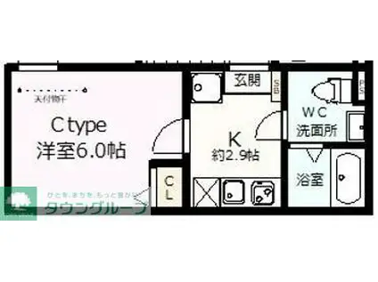 べルテイン関原(1K/2階)の間取り写真