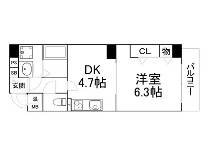 ジェイ・ブライド上本町ヒルズ(1DK/10階)の間取り写真