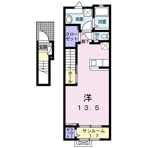 ペルズィモーネ(ワンルーム/2階)の間取り写真