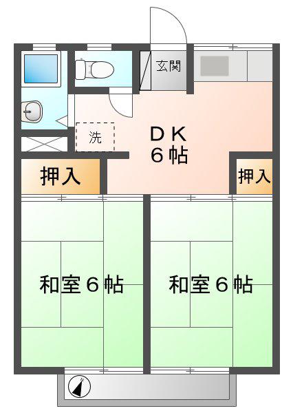 ハイコーポ小和田 A(2DK/2階)の間取り写真