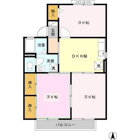 グランドールN A棟(3DK/2階)の間取り写真
