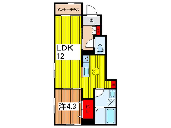 リーブルファイン緑区中野田II(1LDK/1階)の間取り写真