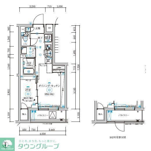 RELUXIA武蔵中原(1DK/4階)の間取り写真